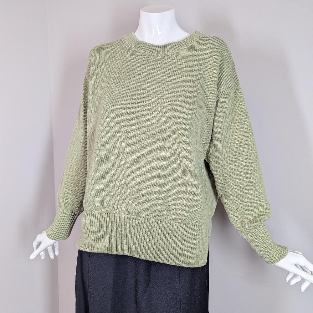 Philosophy Sage Green Knit Sweater – Oversized Crew Neck – Minimalist Pullover M